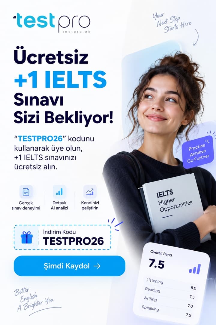 TestPro campaign: sign up with the code TESTPRO26 and get one free IELTS mock exam.